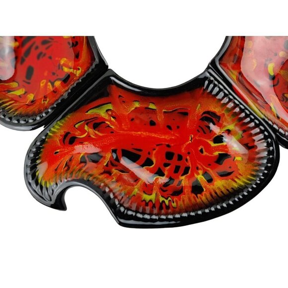 MCM Relish Platter/Dish 5Parts Red/Orange Black Multi Color 50/60"s Calf Pottery - Picture 8 of 12